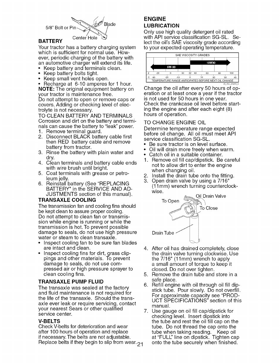 Transaxle cooling, Transaxle pump fluid, V-belts | Craftsman 917.276240 User Manual | Page 21 / 60