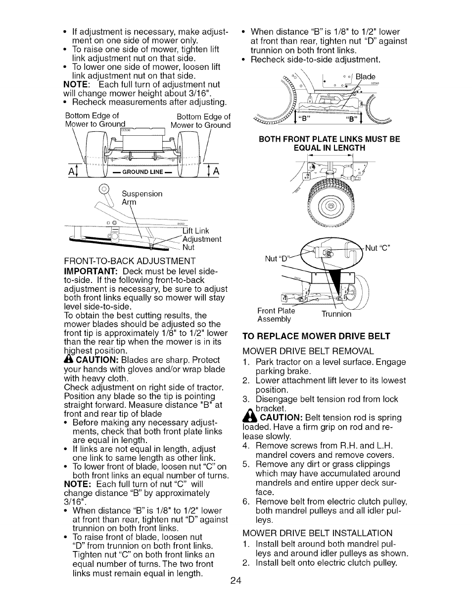 To replace mower drive belt | Craftsman 917.276240 User Manual | Page 24 / 60