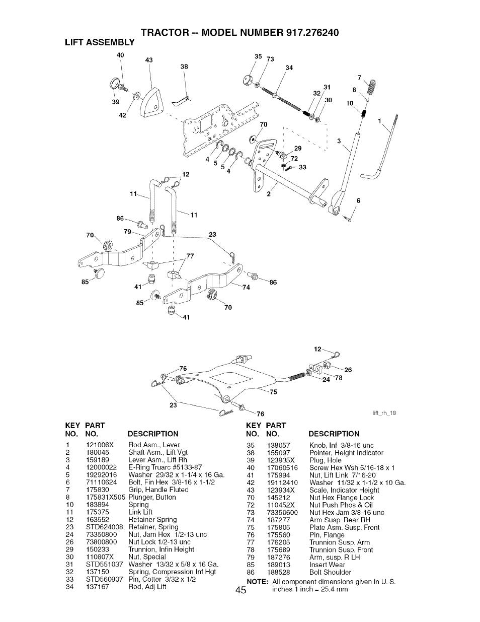 Lift assembly | Craftsman 917.276240 User Manual | Page 45 / 60