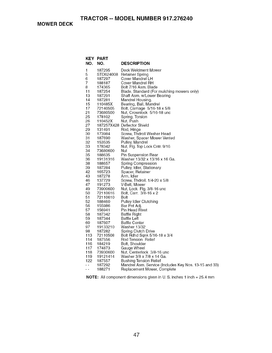 Mower deck | Craftsman 917.276240 User Manual | Page 47 / 60