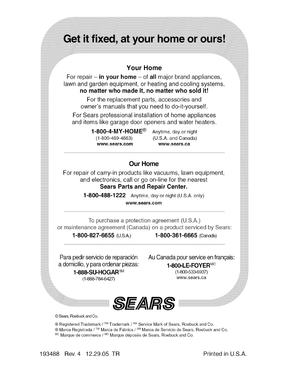 Get it fixed, at your home or ours | Craftsman 917.276240 User Manual | Page 60 / 60