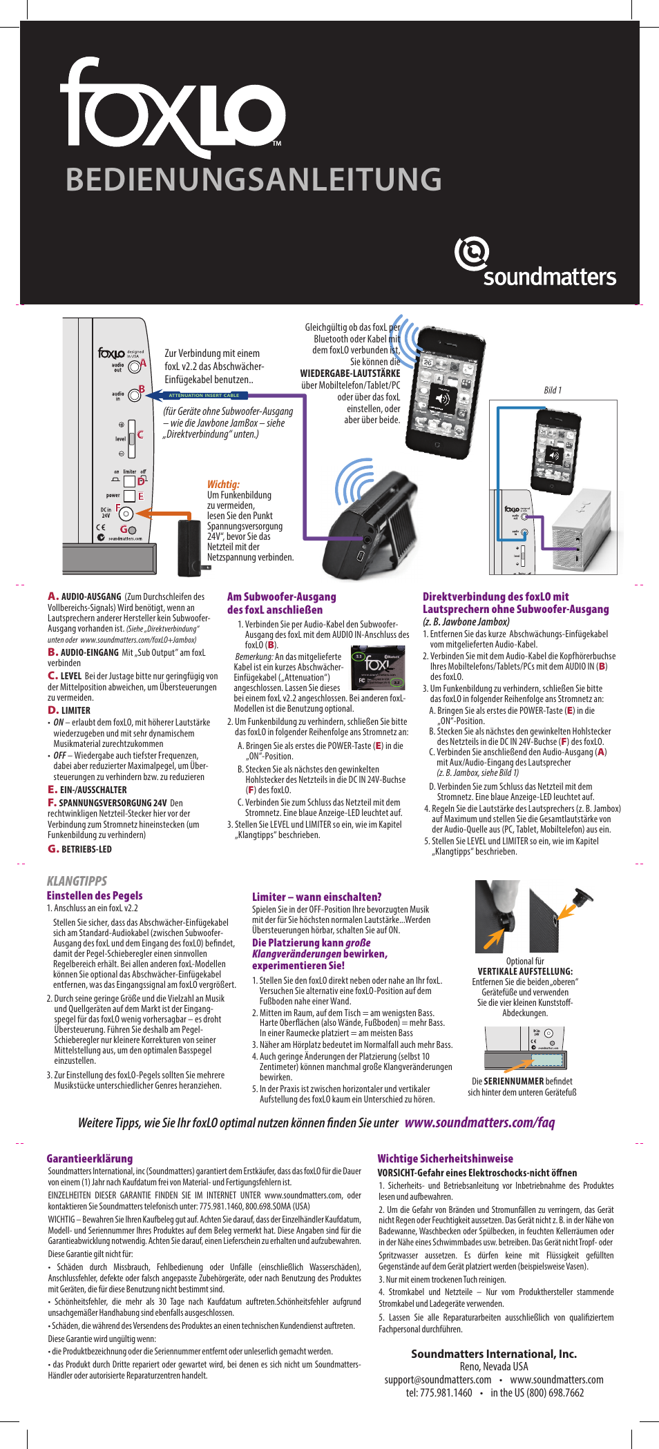 Bedienungsanleitung, Klangtipps | Soundmatters FOXLO User Manual | Page 3 / 3