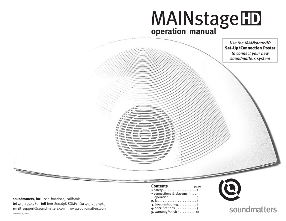 Soundmatters MAINstage HD Manual User Manual | 6 pages