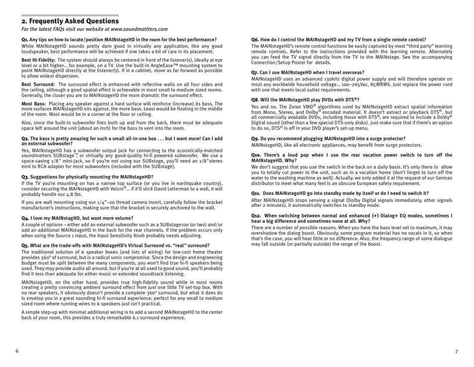 Frequently asked questions | Soundmatters MAINstage HD Manual User Manual | Page 4 / 6