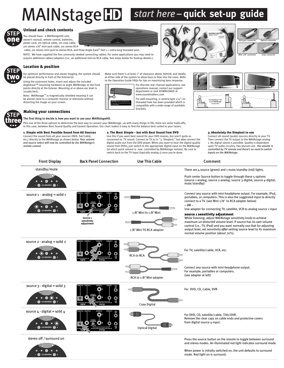 Soundmatters MAINstage HD Set-up Guide User Manual | 2 pages