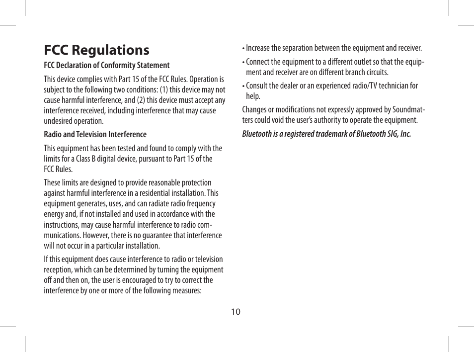 Fcc regulations | Soundmatters FOXL User Manual | Page 11 / 52