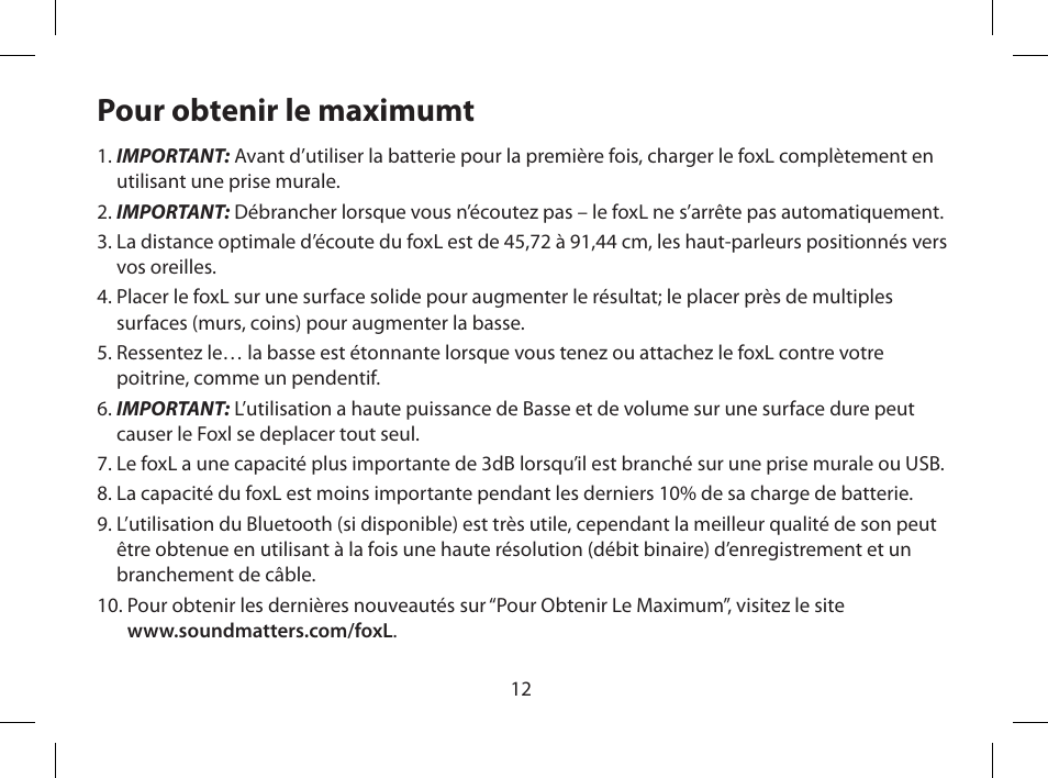 Pour obtenir le maximumt | Soundmatters FOXL User Manual | Page 13 / 52