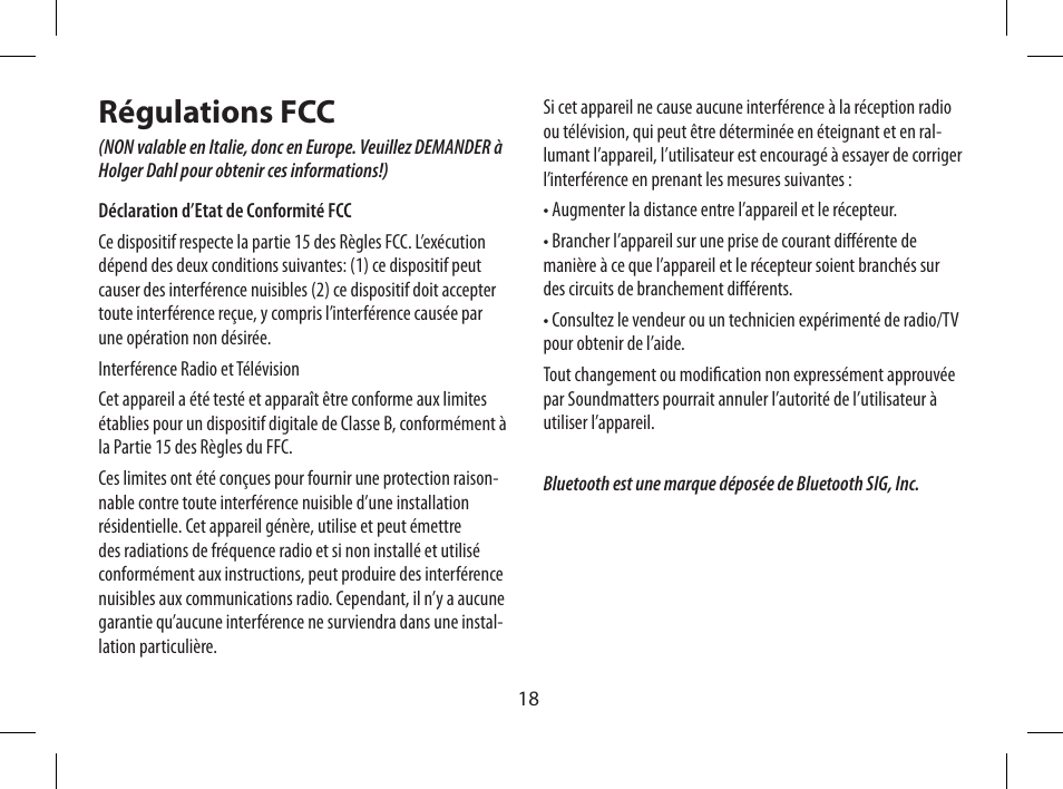 Régulations fcc | Soundmatters FOXL User Manual | Page 19 / 52