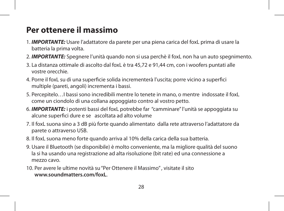 Per ottenere il massimo | Soundmatters FOXL User Manual | Page 29 / 52
