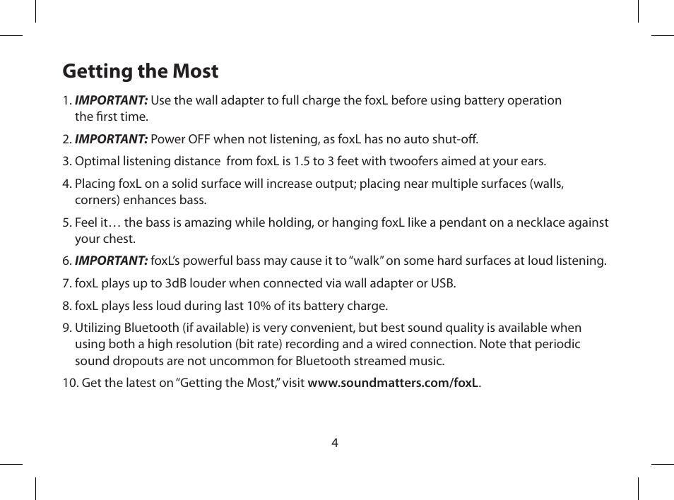 Getting the most | Soundmatters FOXL User Manual | Page 5 / 52