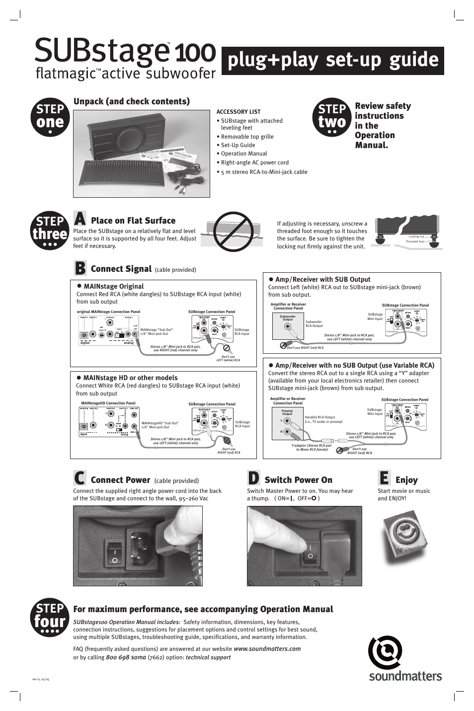 Soundmatters SUBstage100 Quick Setup Guide User Manual | 1 page