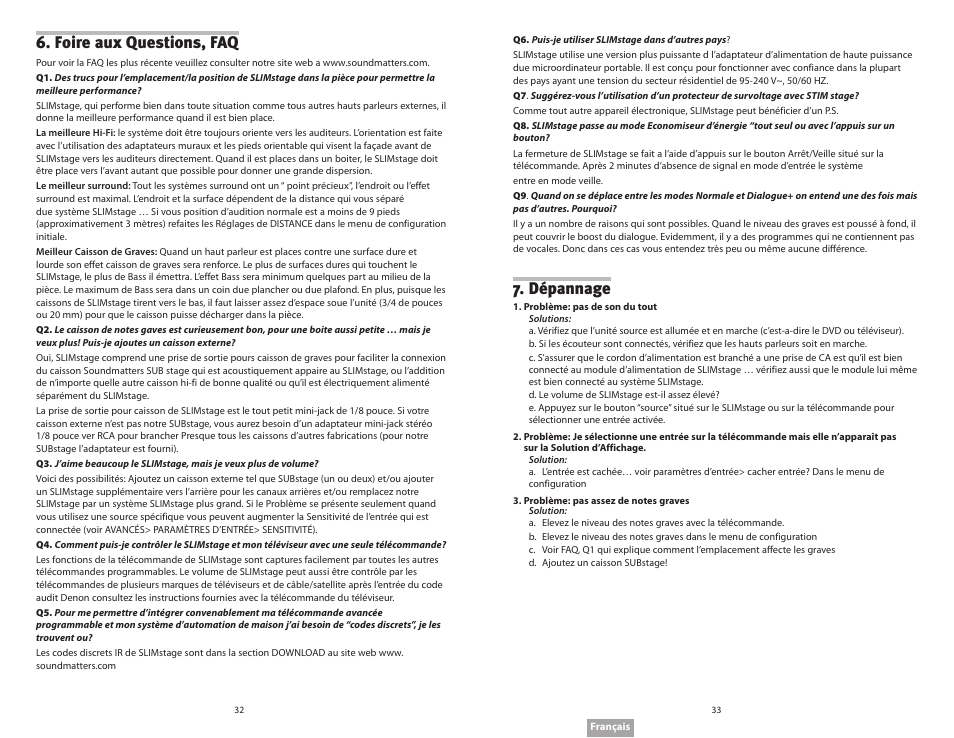 Foire aux questions, faq, Dépannage | Soundmatters SLIMstage Manual User Manual | Page 17 / 56