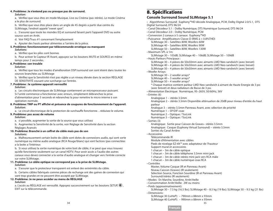 Spécifications | Soundmatters SLIMstage Manual User Manual | Page 18 / 56