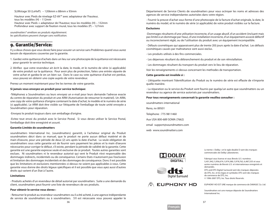 Garantie/service | Soundmatters SLIMstage Manual User Manual | Page 19 / 56