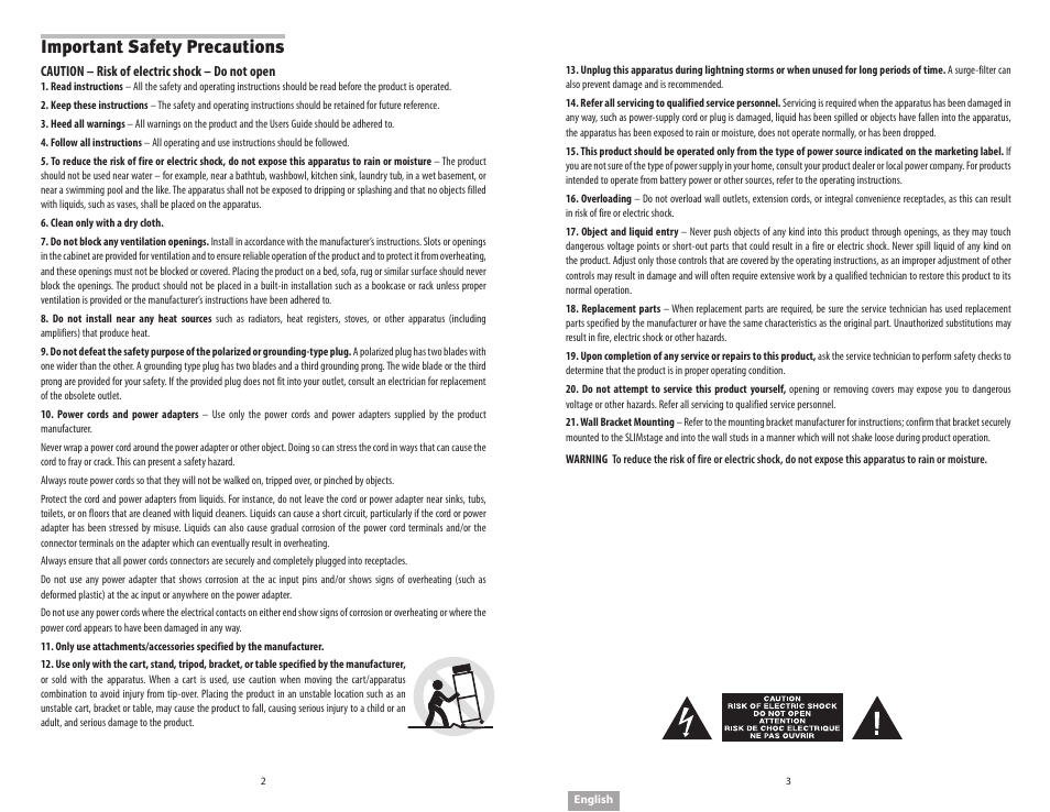 Important safety precautions | Soundmatters SLIMstage Manual User Manual | Page 2 / 56