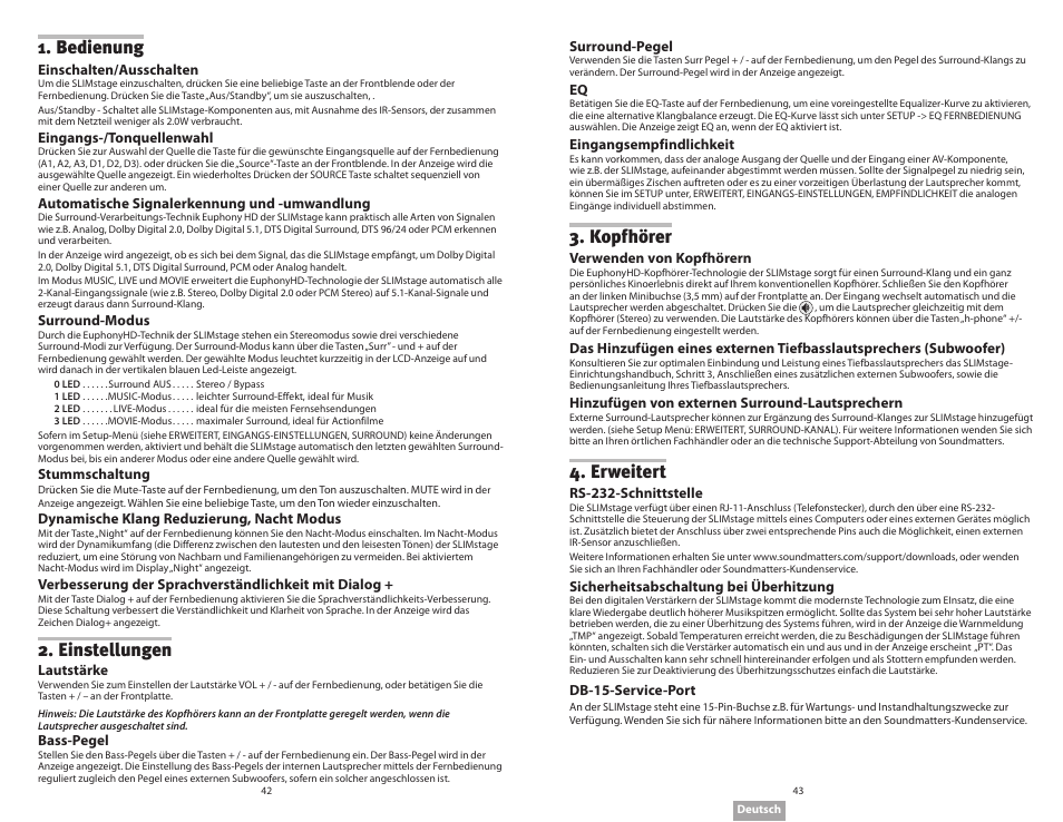 Kopfhörer, Erweitert, Bedienung | Einstellungen | Soundmatters SLIMstage Manual User Manual | Page 22 / 56