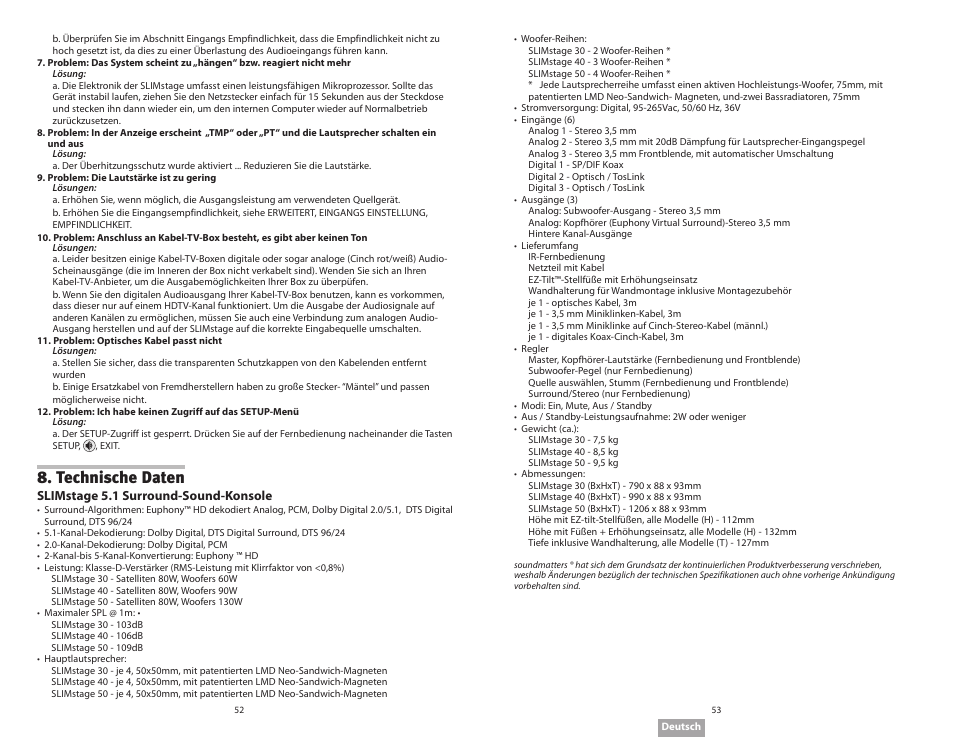 Technische daten | Soundmatters SLIMstage Manual User Manual | Page 27 / 56