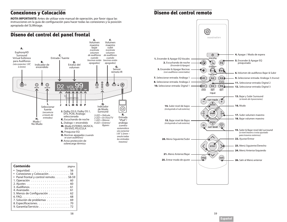 Conexiones y colocación | Soundmatters SLIMstage Manual User Manual | Page 30 / 56