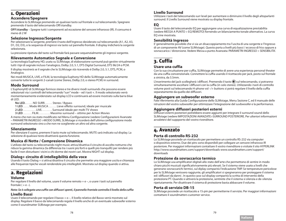 Cuffia, Avanzato, Operazioni | Regolazioni | Soundmatters SLIMstage Manual User Manual | Page 40 / 56