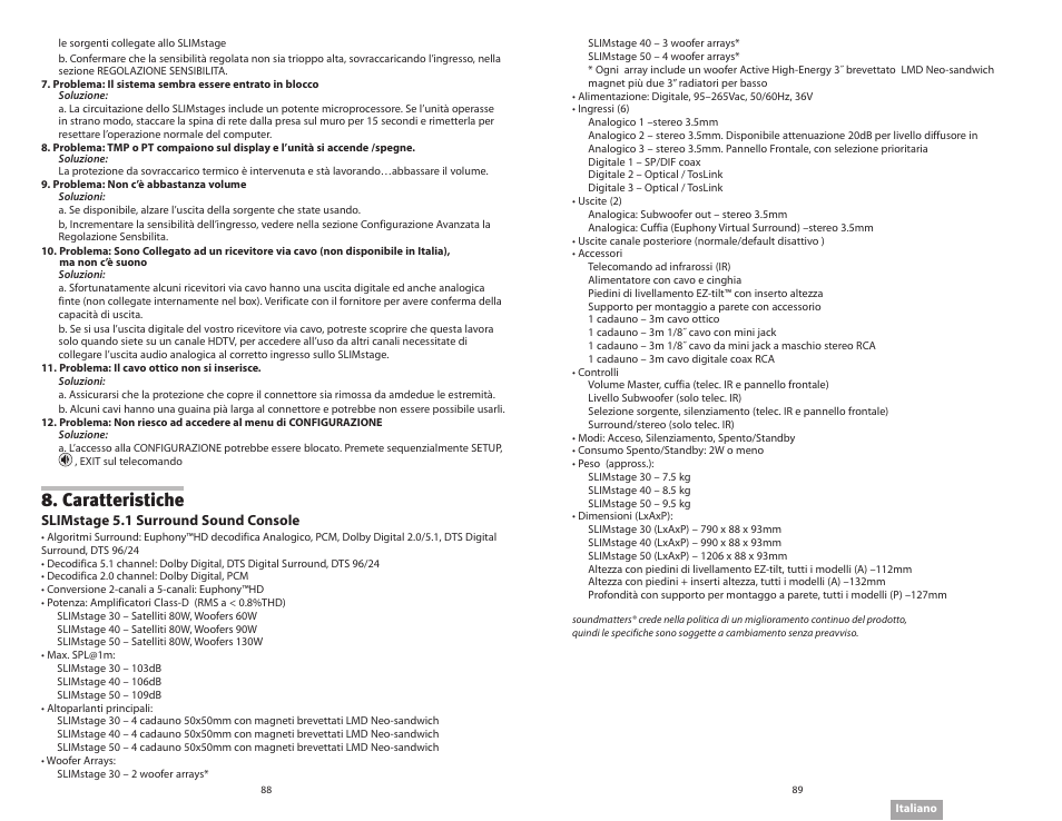 Caratteristiche | Soundmatters SLIMstage Manual User Manual | Page 45 / 56