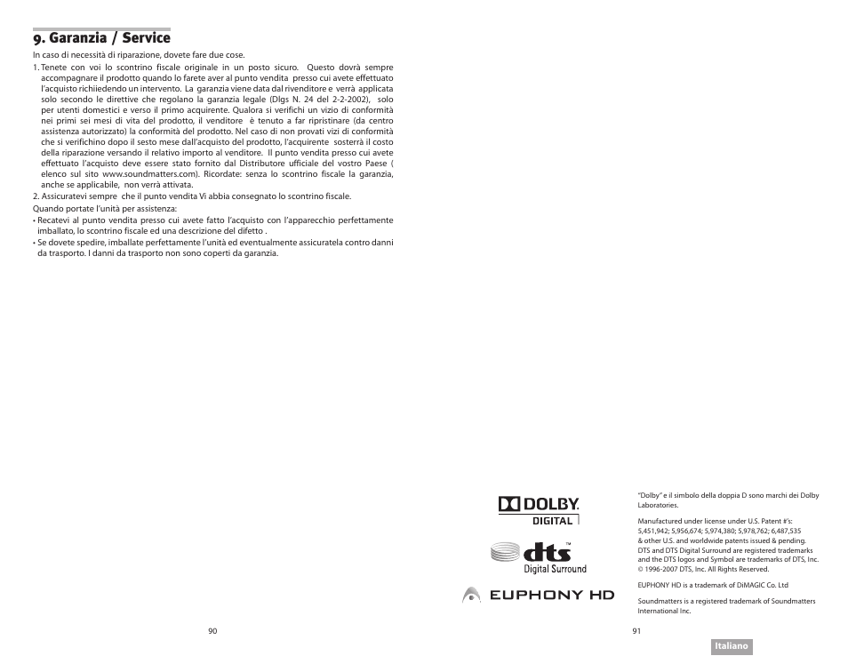 Garanzia / service | Soundmatters SLIMstage Manual User Manual | Page 46 / 56