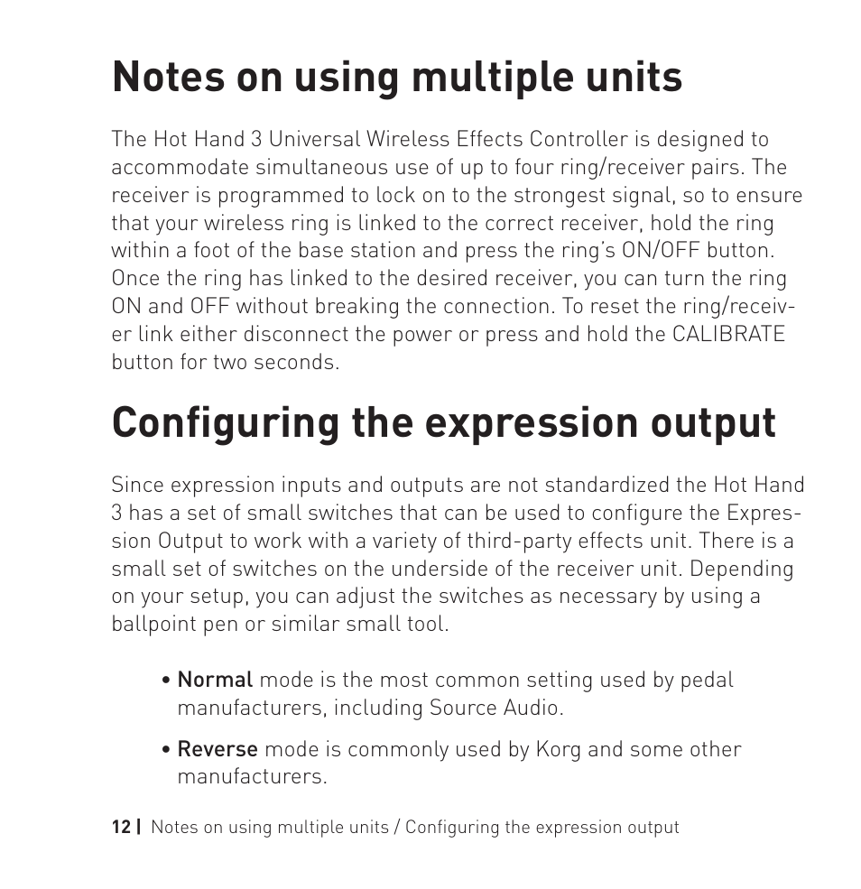 Configuring the expression output | Source Audio Hot Hand 3 Universal Wireless Adapter User Manual | Page 12 / 16