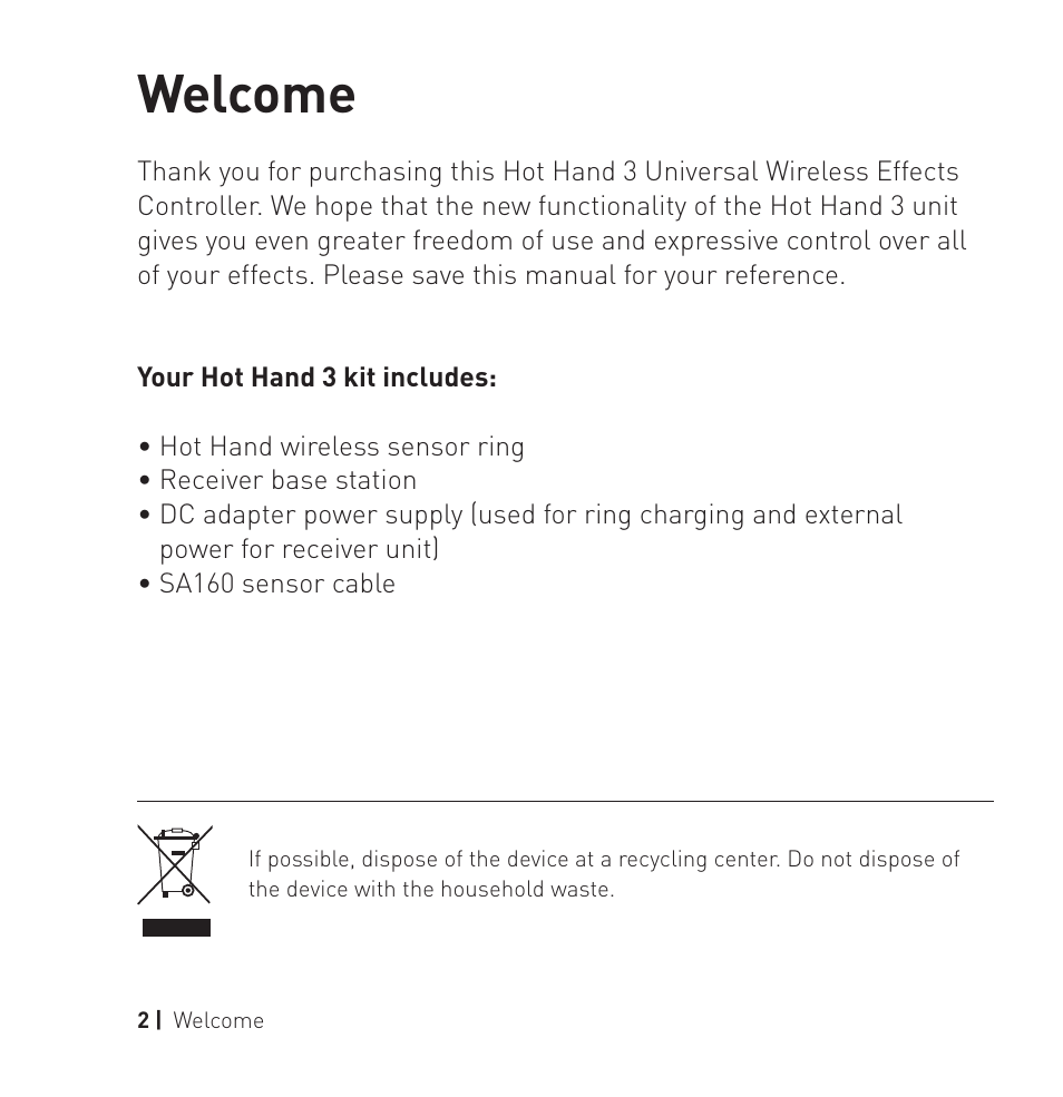 Welcome | Source Audio Hot Hand 3 Universal Wireless Adapter User Manual | Page 2 / 16