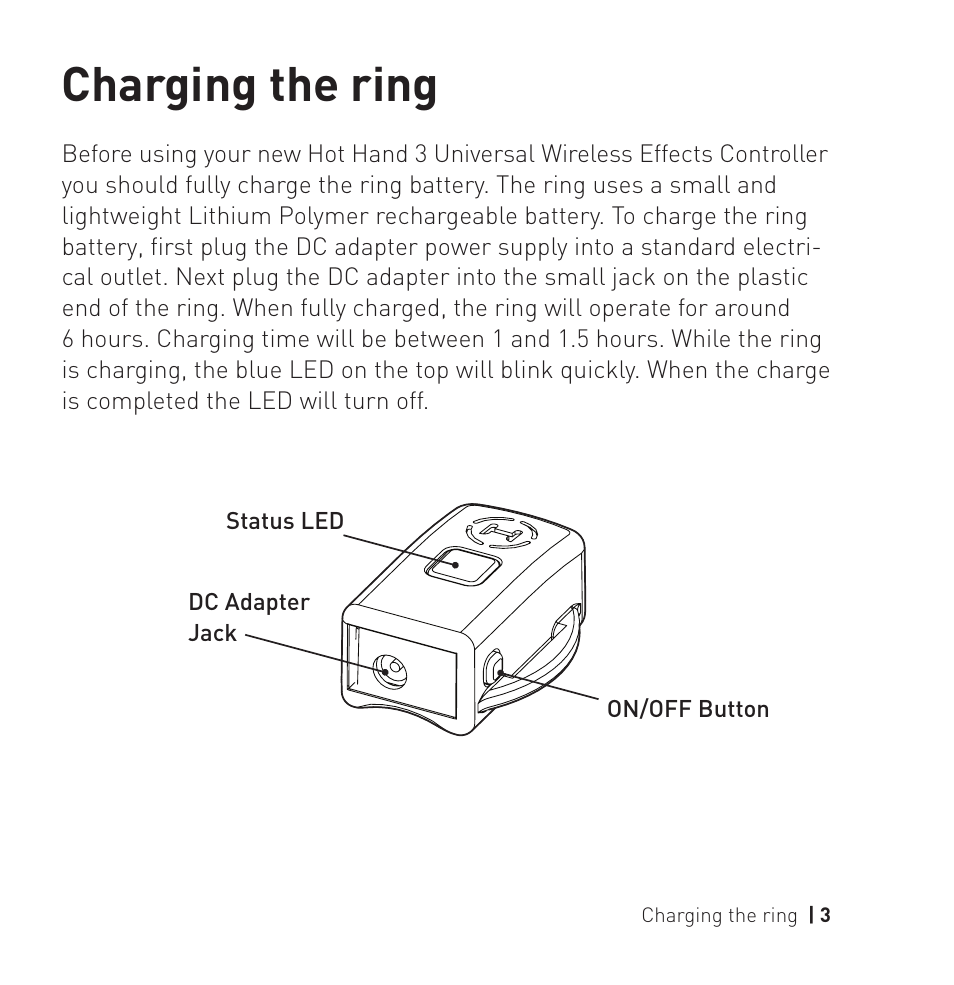 Charging the ring | Source Audio Hot Hand 3 Universal Wireless Adapter User Manual | Page 3 / 16