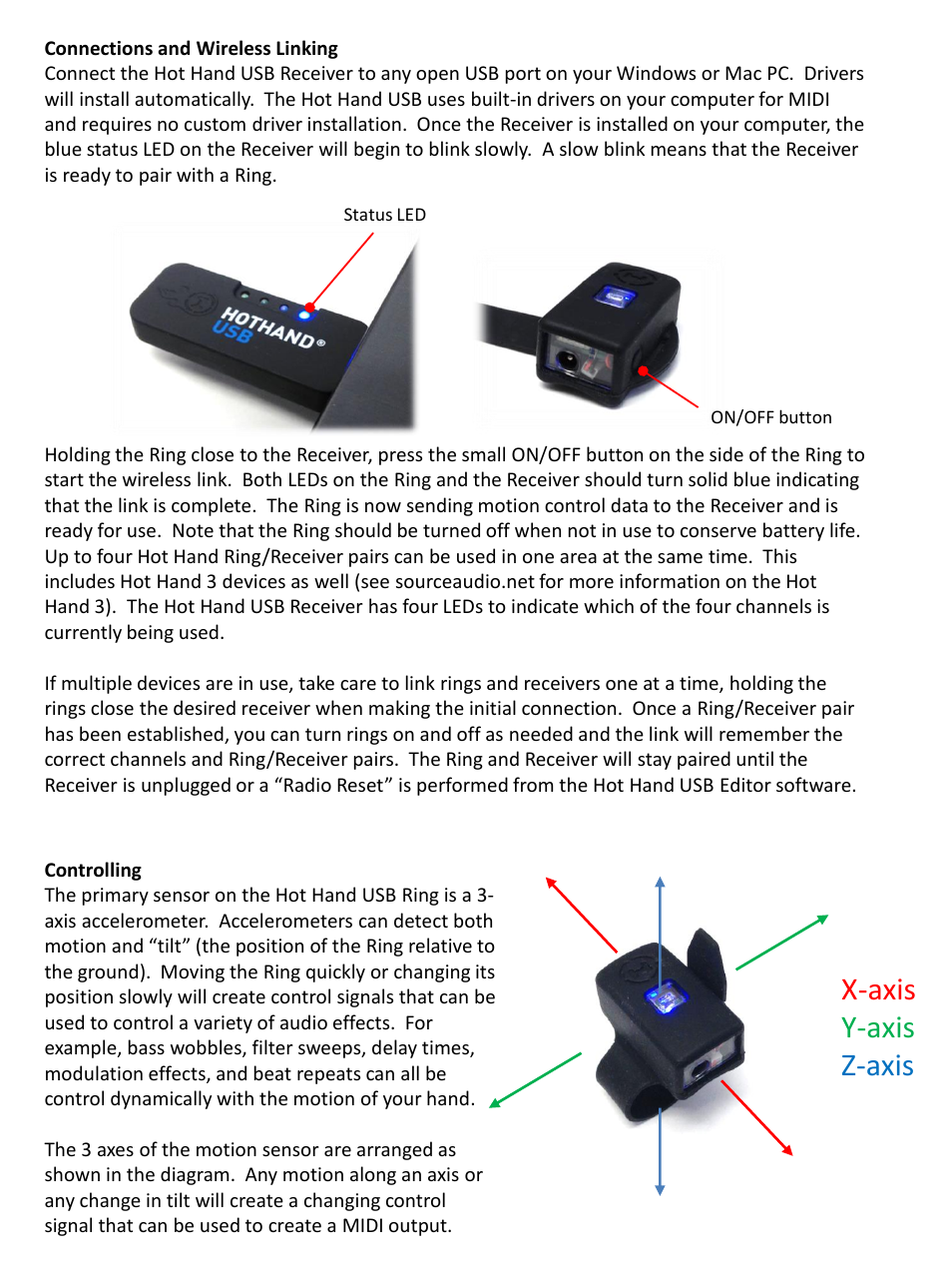 X-axis y-axis z-axis | Source Audio Hot Hand USB User Manual | Page 2 / 9
