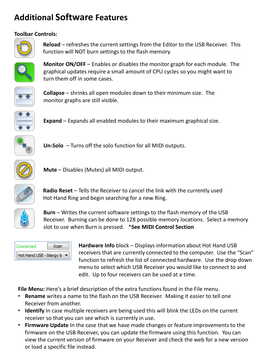 Software, Additional, Features | Source Audio Hot Hand USB User Manual | Page 7 / 9