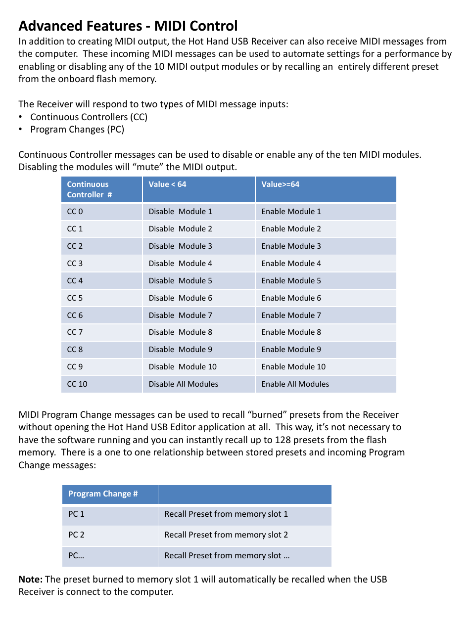 Advanced features - midi control | Source Audio Hot Hand USB User Manual | Page 8 / 9