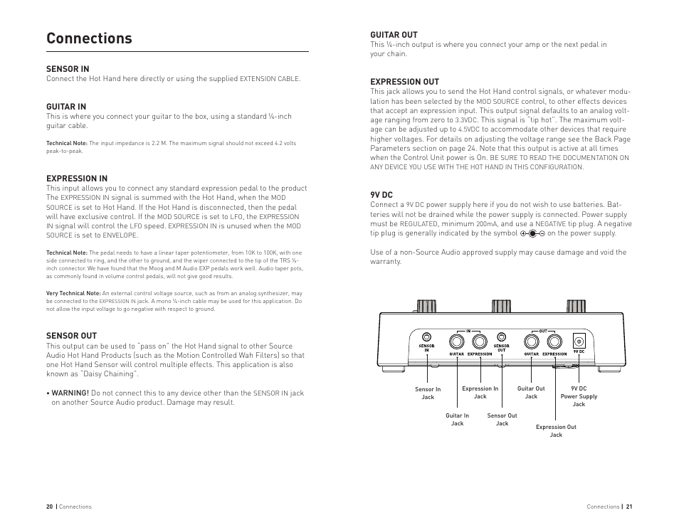 Connections | Source Audio Hot Hand Phaser/Flanger User Manual | Page 11 / 19