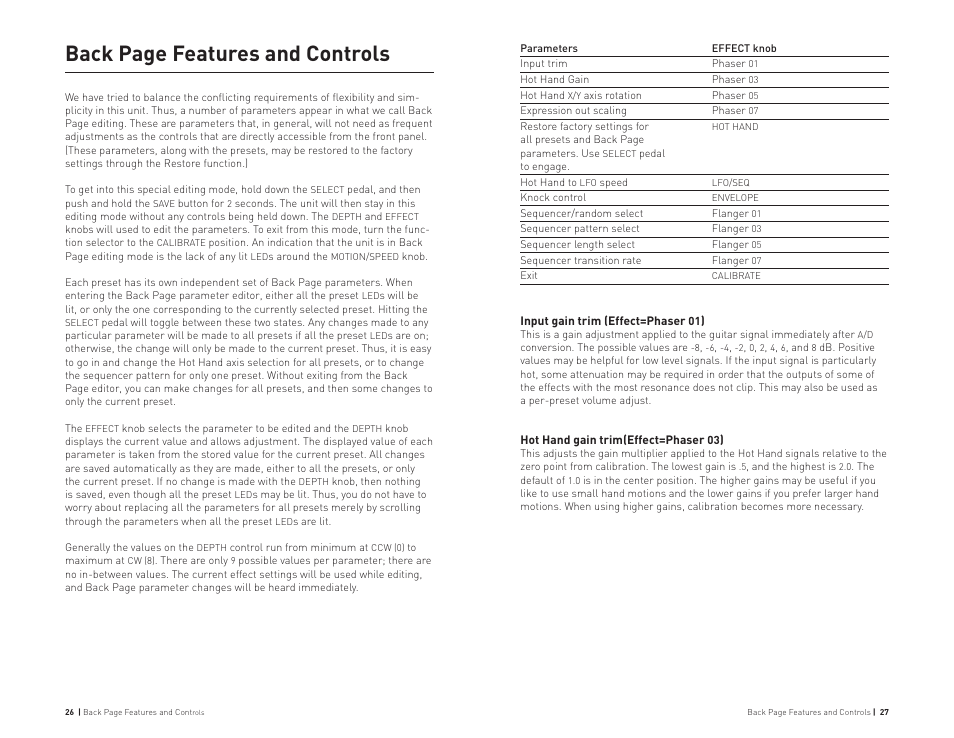 Back page features and controls | Source Audio Hot Hand Phaser/Flanger User Manual | Page 14 / 19