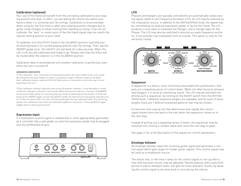 Sequencer, Envelope follower, Calibration (optional) | Expression input | Source Audio Hot Hand Phaser/Flanger User Manual | Page 8 / 19