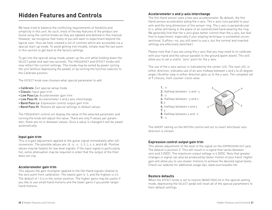 Hidden features and controls | Source Audio Hot Hand Wah User Manual | Page 11 / 13