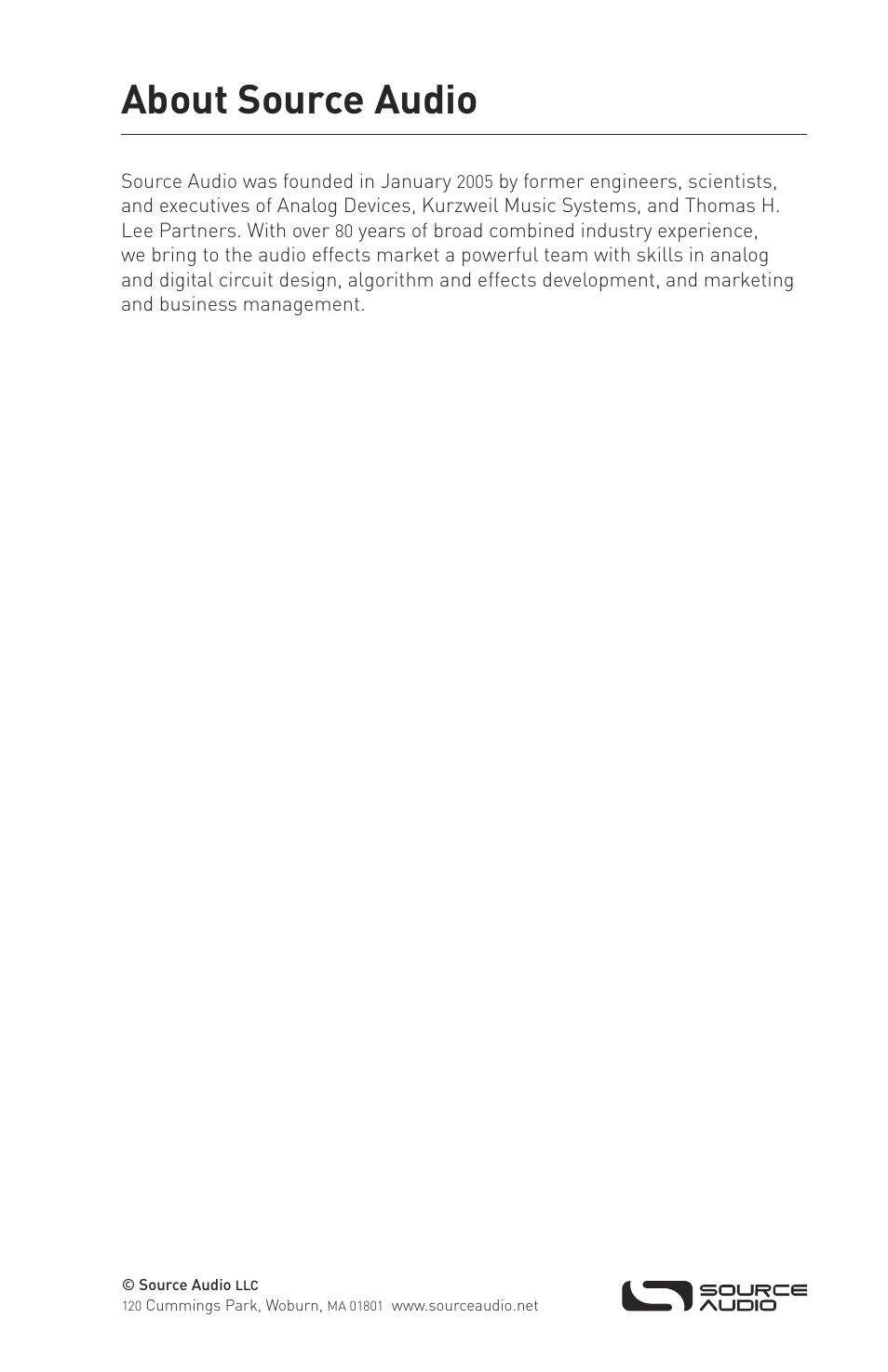 About source audio | Source Audio Hot Hand Wah User Manual | Page 13 / 13