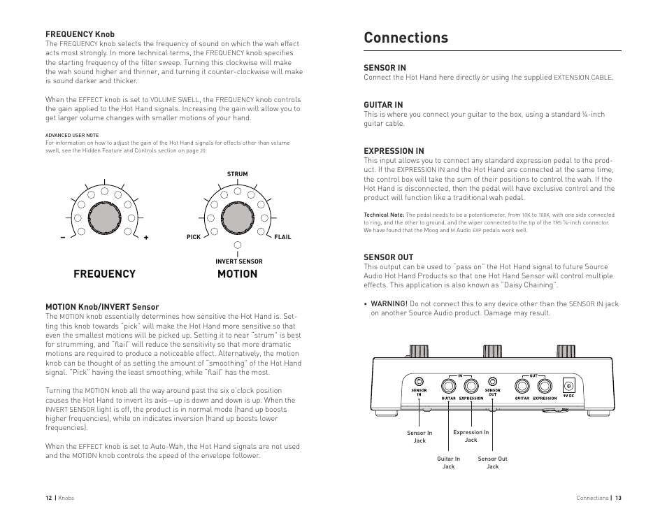 Connections, Frequency motion | Source Audio Hot Hand Wah User Manual | Page 7 / 13