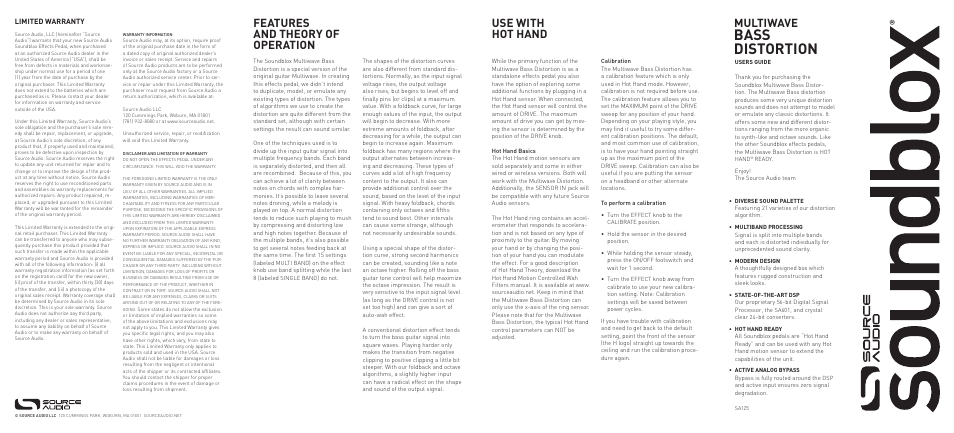 Ba di i, I a e | Source Audio Soundblox Multiwave Bass Distortion User Manual | Page 2 / 2