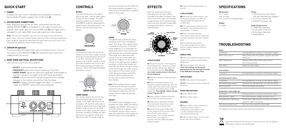Source Audio Soundblox Bass Envelope Filter User Manual | 2 pages