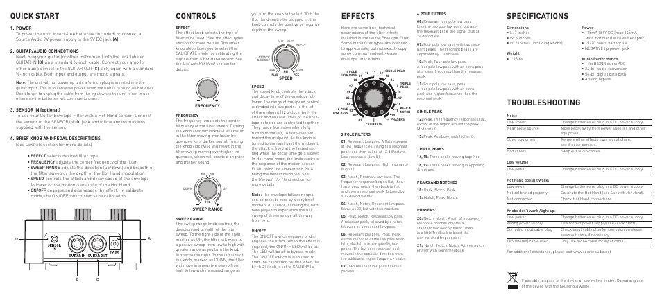 Source Audio Soundblox Guitar Envelope Filter User Manual | 2 pages