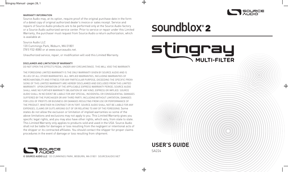 Source Audio Soundblox 2 Stingray Multi-Filter User Manual | 28 pages