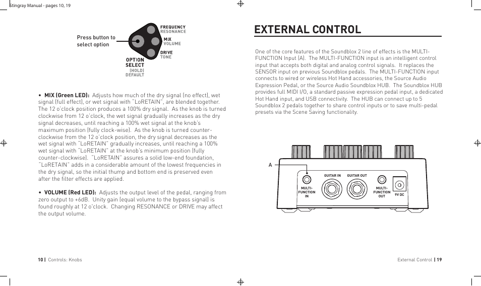 Pg 10 of 14, External control | Source Audio Soundblox 2 Stingray Multi-Filter User Manual | Page 19 / 28
