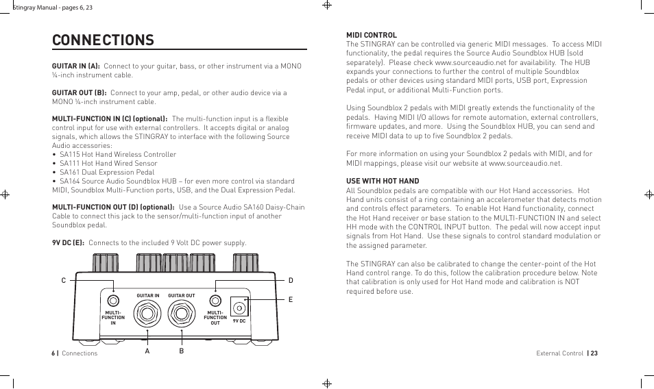 Connections | Source Audio Soundblox 2 Stingray Multi-Filter User Manual | Page 6 / 28
