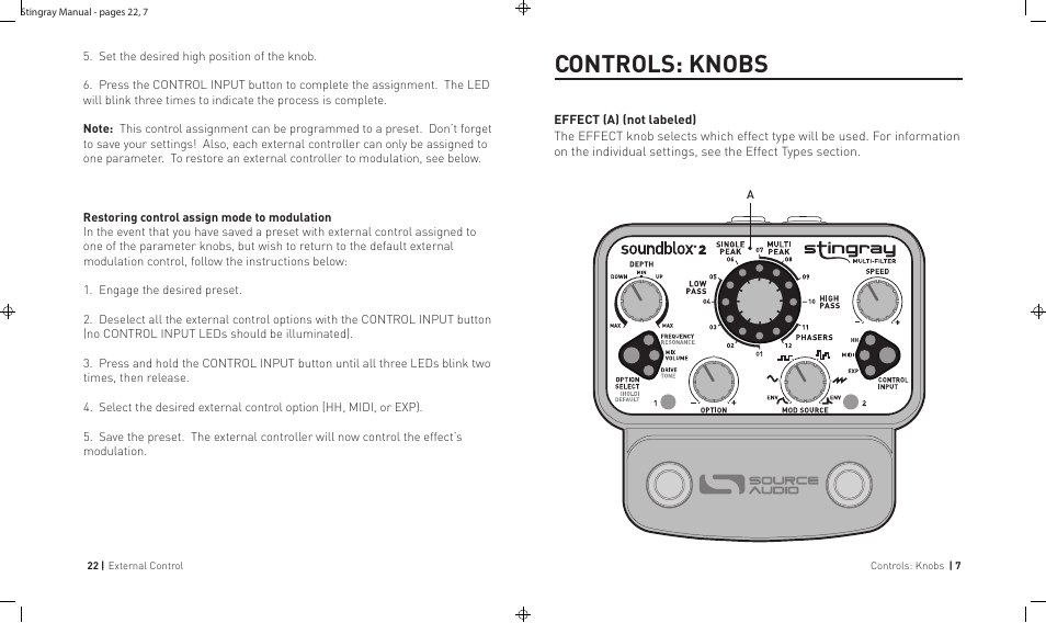 Pg 7 of 14, Controls: knobs | Source Audio Soundblox 2 Stingray Multi-Filter User Manual | Page 7 / 28
