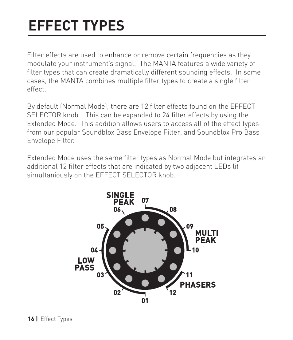 Manta pg16, Effect types | Source Audio Soundblox 2 Manta Bass Filter User Manual | Page 16 / 28