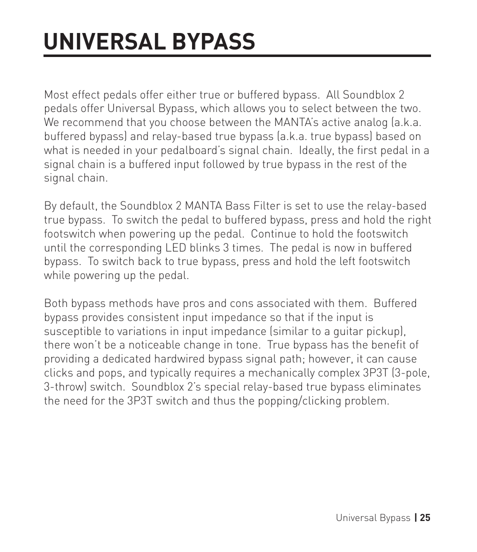 Manta pg25, Universal bypass | Source Audio Soundblox 2 Manta Bass Filter User Manual | Page 25 / 28