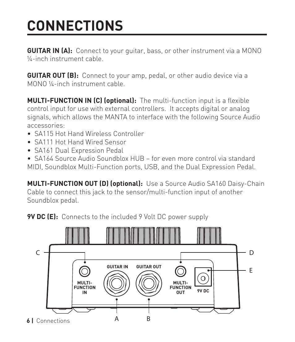 Manta pg6, Connections | Source Audio Soundblox 2 Manta Bass Filter User Manual | Page 6 / 28