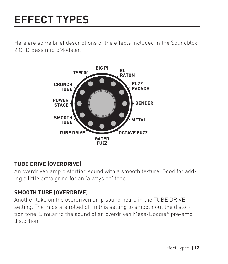 Effect types | Source Audio Soundblox 2 OFD Bass microModeler User Manual | Page 13 / 24