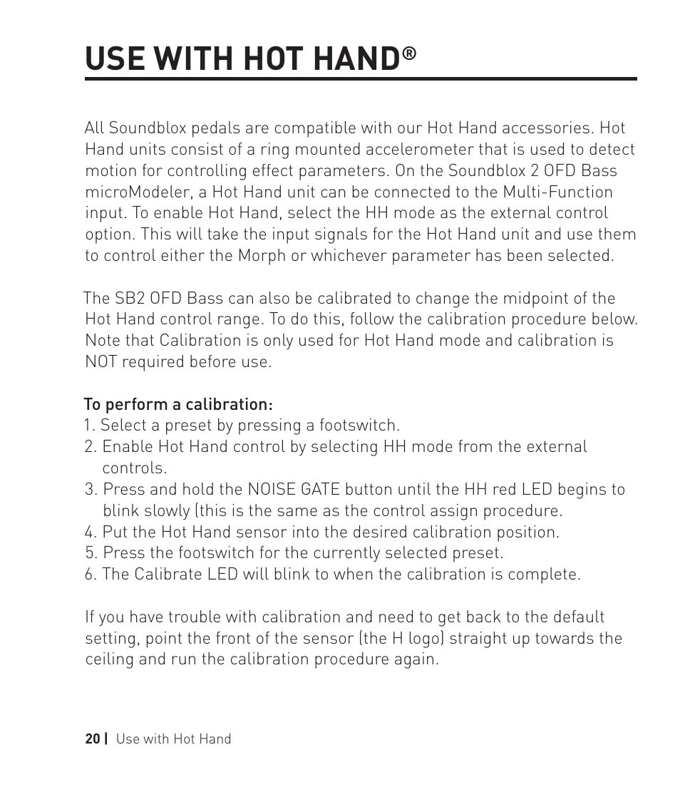 Use with hot hand | Source Audio Soundblox 2 OFD Bass microModeler User Manual | Page 20 / 24