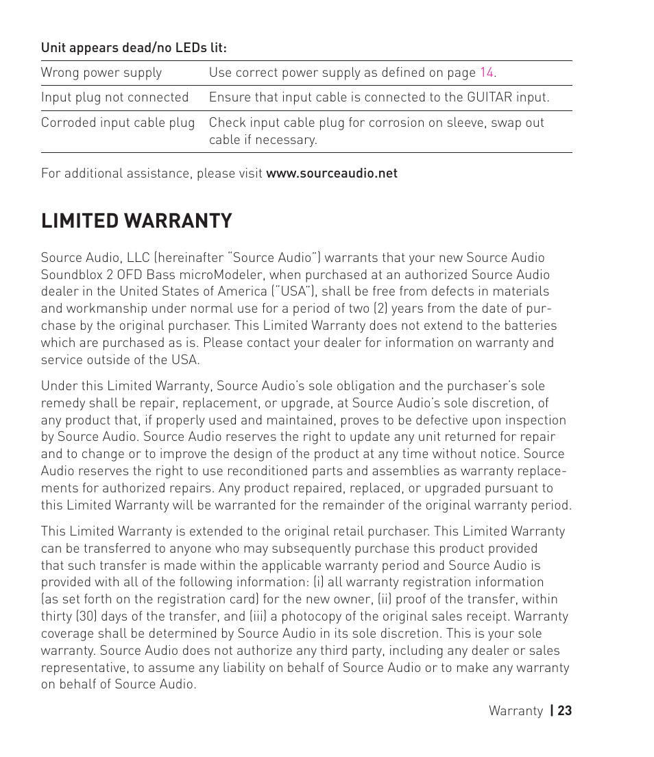 Limited warranty | Source Audio Soundblox 2 OFD Bass microModeler User Manual | Page 23 / 24